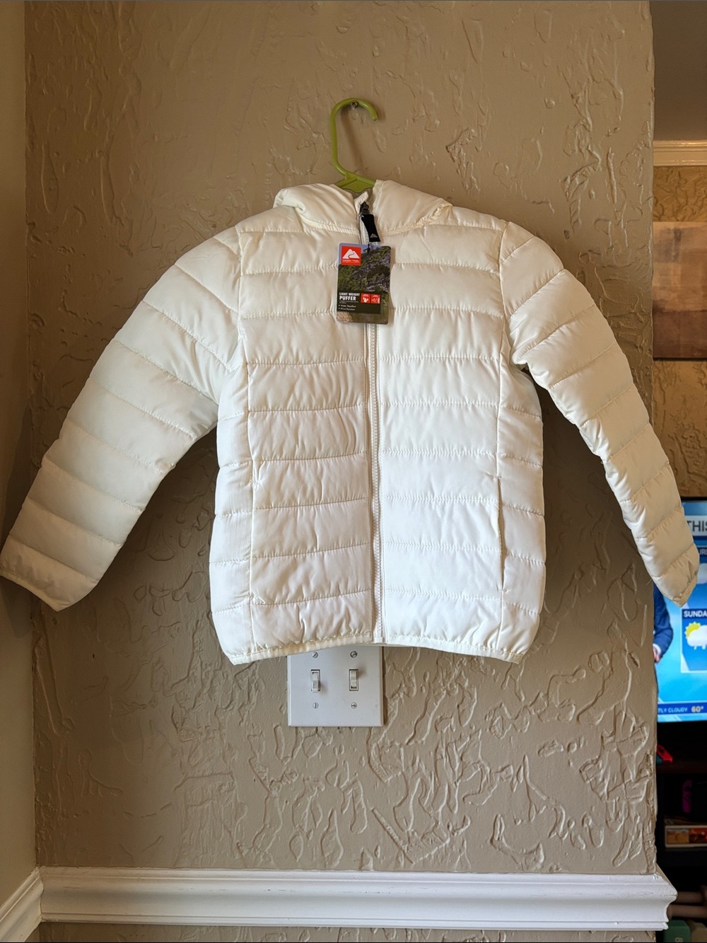 White/Cream Quilted Puffer Jacket with Hood